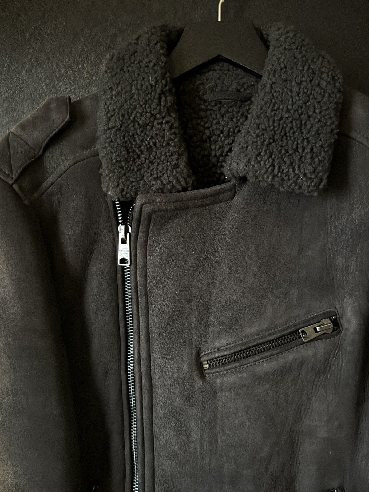 Allsaints All Saints Karson Sheepskin Shearling Biker JKT (Anthracite) Size US M / EU 48-50 / 2 - 2 Thumbnail
