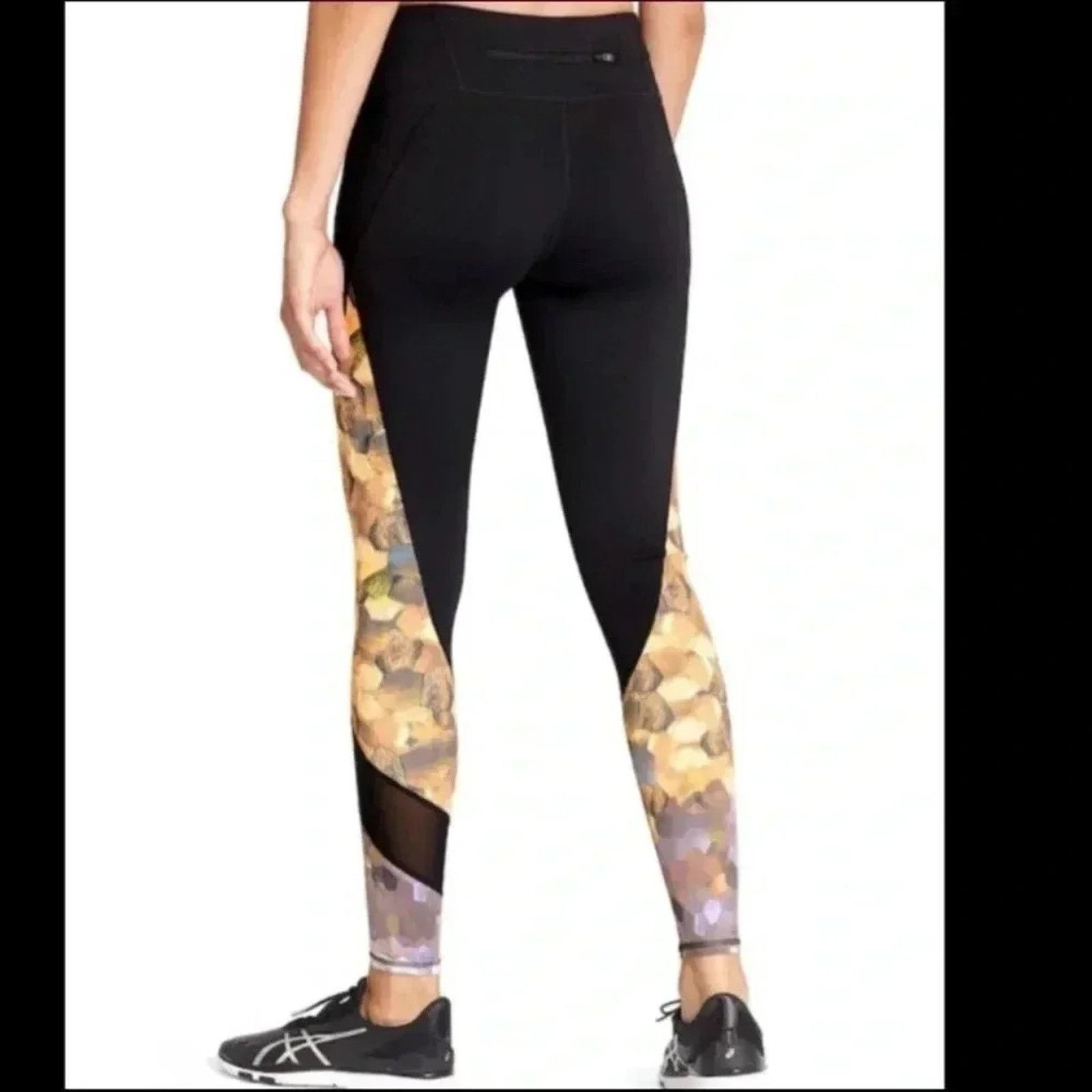Athleta Athleta Asym Mesh Sonar Tight Leggings Black Gold Silver Size 26" / US 2 / IT 38 - 10 Thumbnail