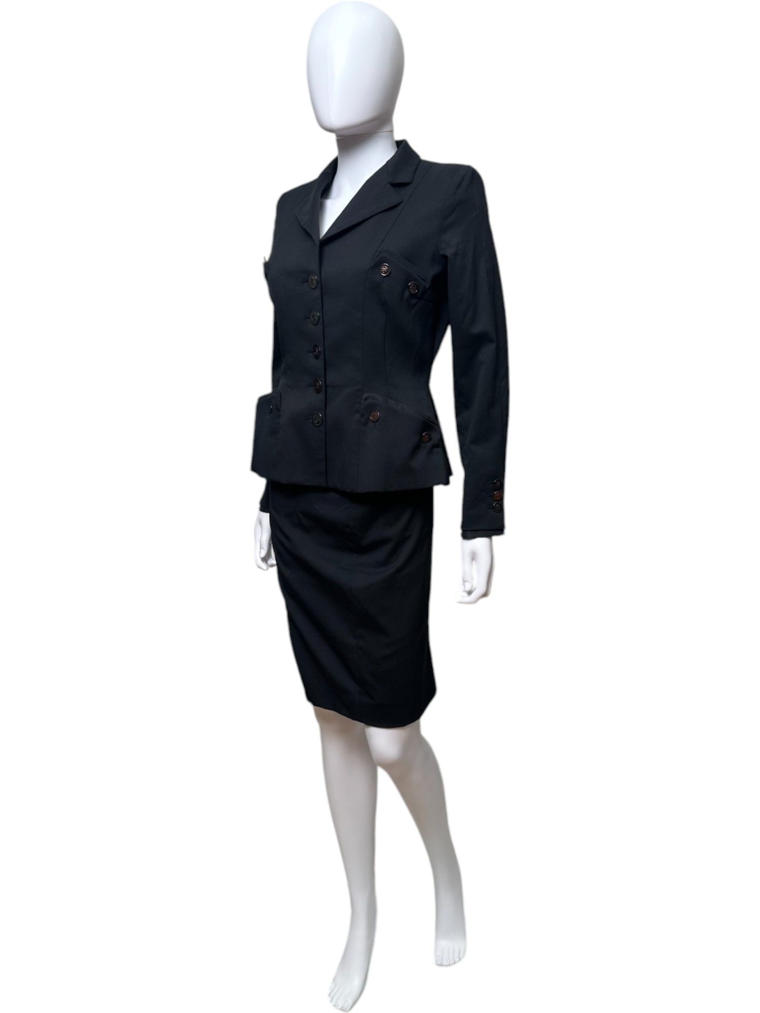Roberto Cavalli S/S 2008 Buttoned Pockets Wool Black Tailleur Size M / US 6-8 / IT 42-44 - 4 Thumbnail