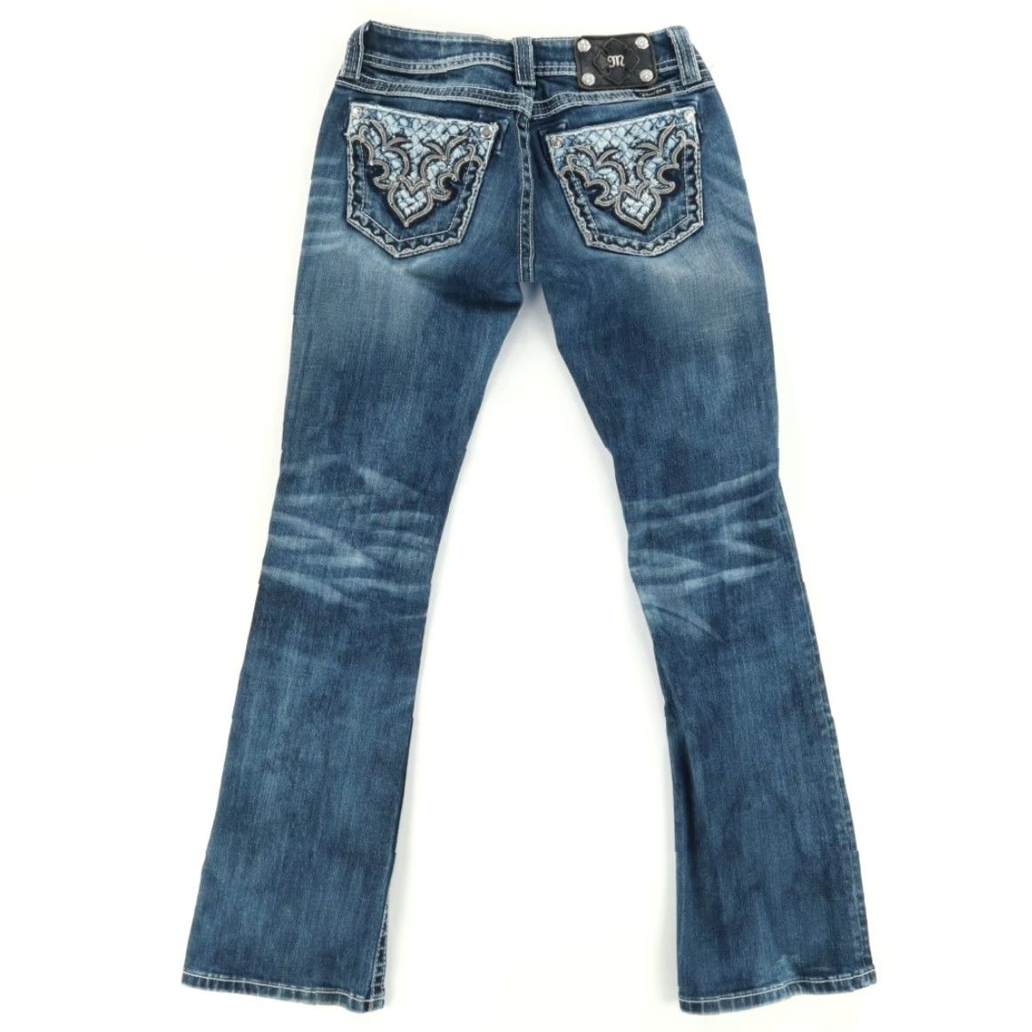 Miss Me Miss Me Jeans Blue Women's 27 Boot Cut Rhinestone Denim Pants Slim Regular Cotton 30in Inseam 13in Waist 26in Size 27" / US 4 / IT 40 - 4 Thumbnail