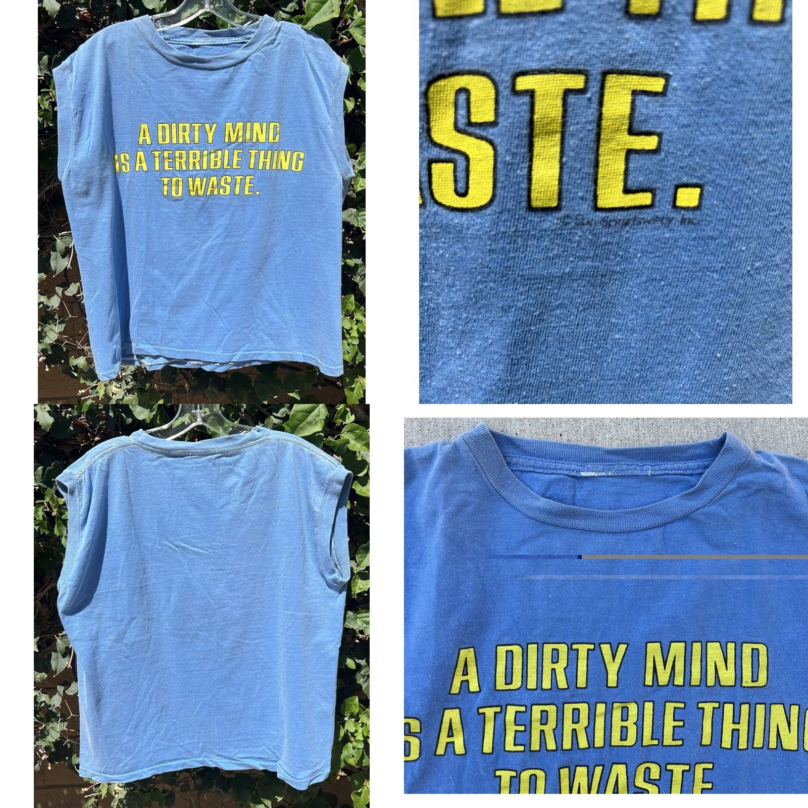 Vintage VINTAGE A Dirty Mind Is A Terrible Thing To Waste Sleeveless T Shirt Muscle Tee Men XL Blue Graphic Print Funny Shirt Size US L / EU 52-54 / 3 - 10 Thumbnail