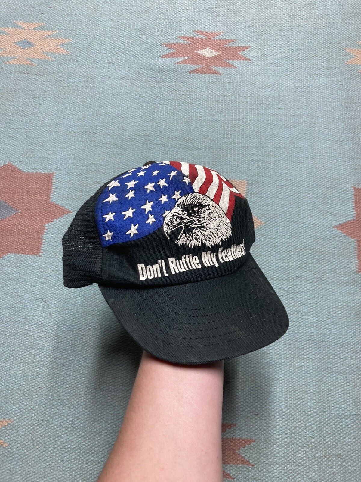Vintage trucker hat don’t ruffle my feathers USA American flag eagle Size ONE SIZE - 1 Thumbnail
