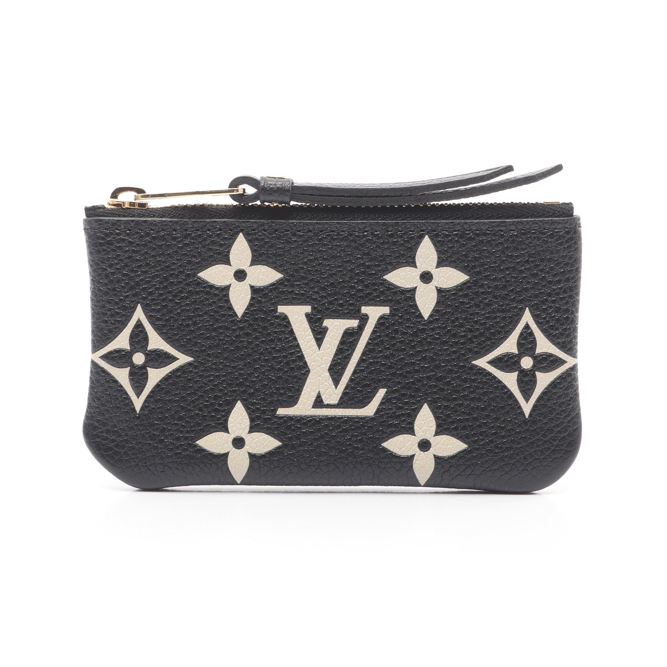 Louis Vuitton Pochette Kure Bicolor Monogram Empreinte Coin Purse Leather Black Beige With Key Ring, Women's