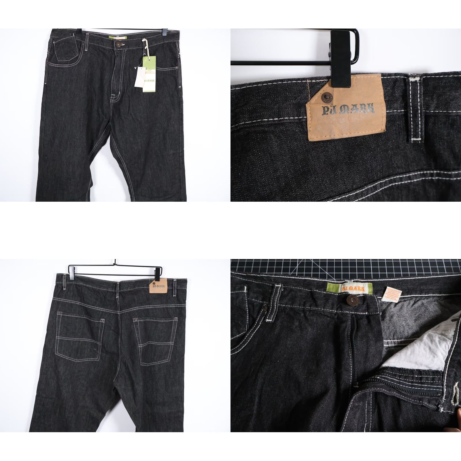 Denime VINTAGE PJ MARK Jeans 38 x 31 Baggy Loose Fit 90s Hip Hop Black Denim White Stitch Unworn Mens Size US 39 - 9 Thumbnail