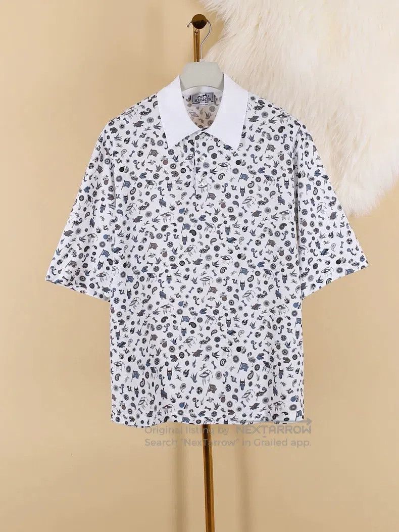 Hermes Hermes Men's Cotton All-Over Printed Short Sleeve Polo Shi Size US L / EU 52-54 / 3 - 1 Thumbnail