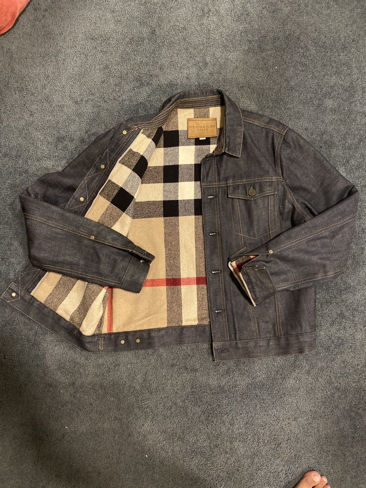 image of Burberry Flanel Linned Selvedge Denim Jacket in Raw Denim, Men's (Size XL)
