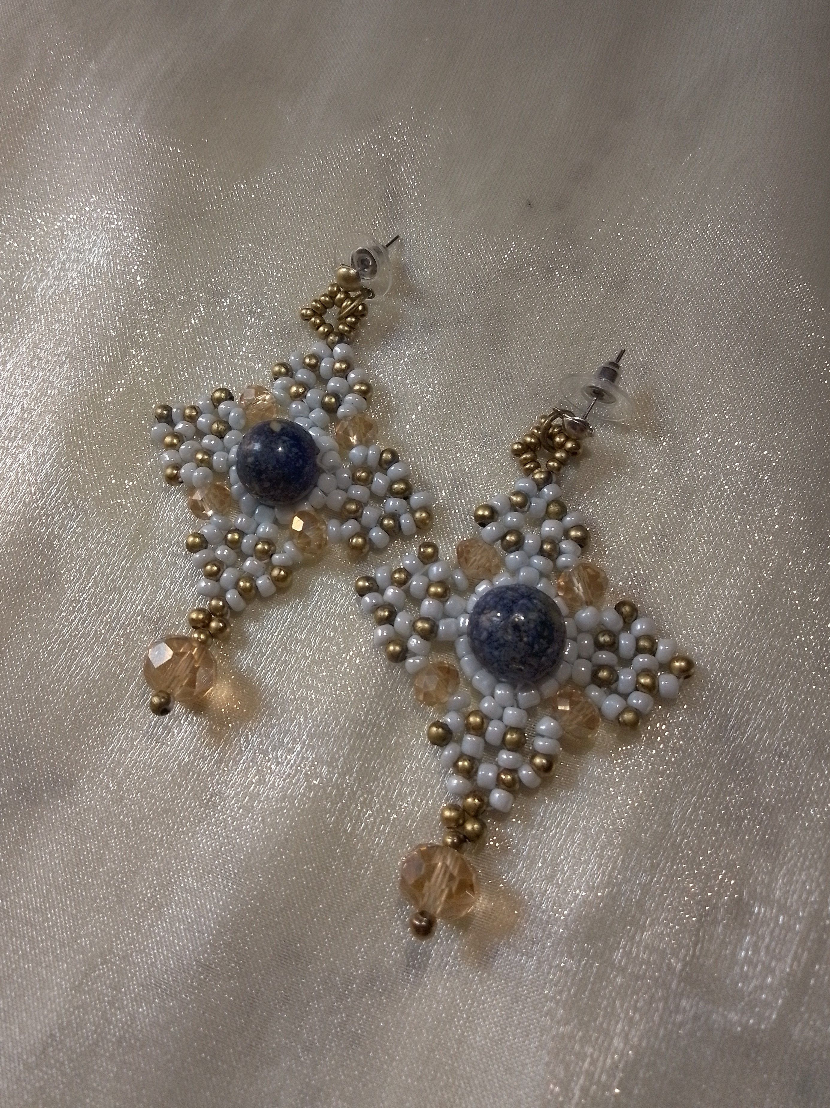Handmade Beaded earrings natural blue Lapis lazuli gemstones Size ONE SIZE - 2 Thumbnail