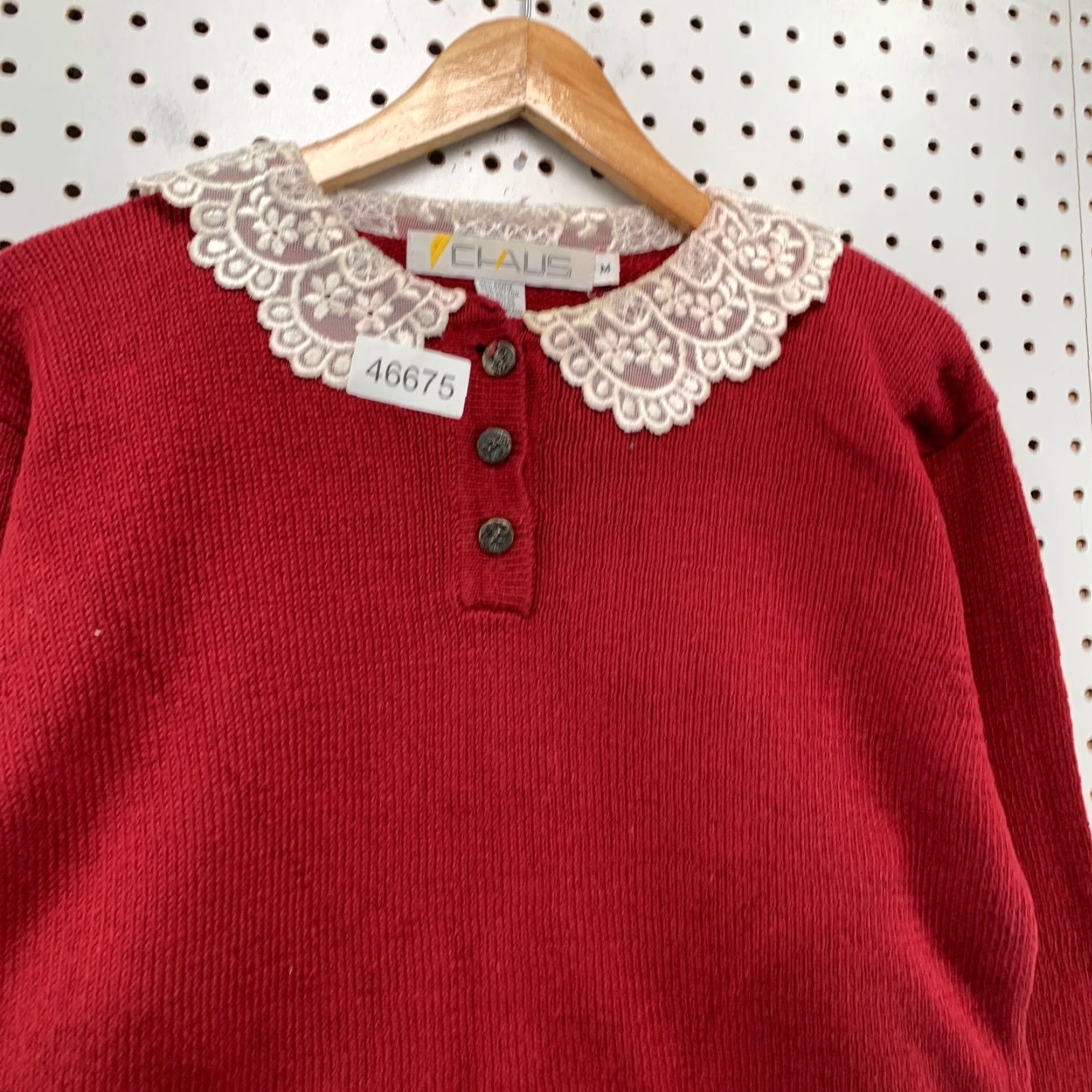 Vintage VINTAGE Chaus Sweater Women M Red Lace Collared Ramie Cotton Button Grandma Size M / US 6-8 / IT 42-44 - 3 Thumbnail