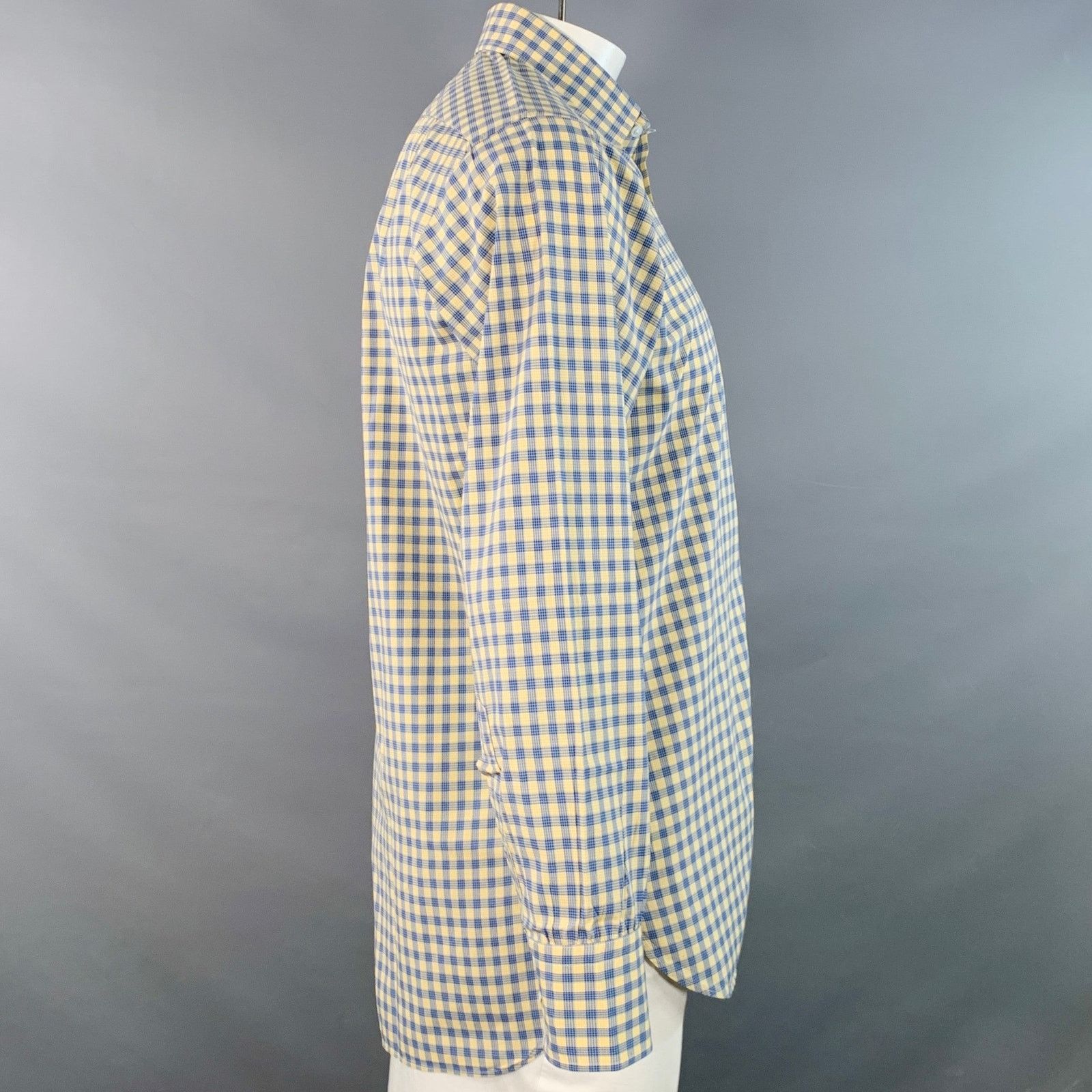 Turnbull & Asser Size L Blue Yellow Checkered Cotton Long Sleeve Shirt Size US L / EU 52-54 / 3 - 3 Thumbnail