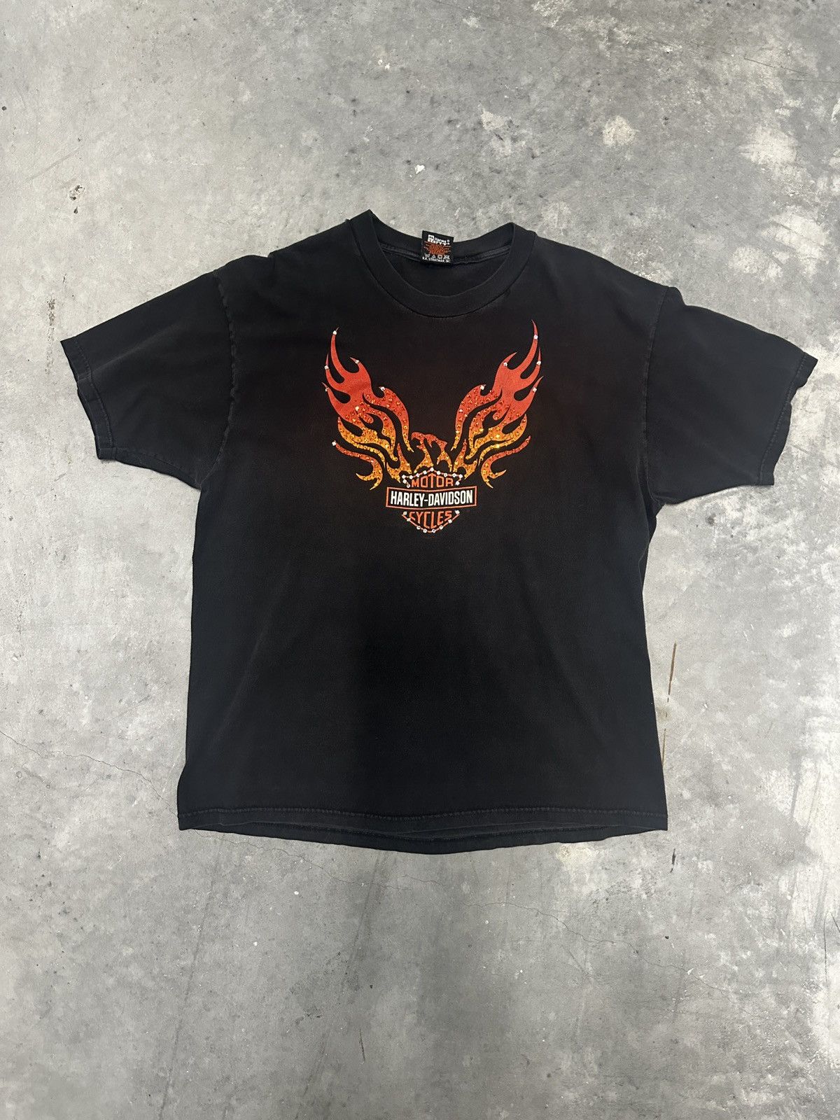 Vintage Harley-Davidson Flames Rhinestone Custom Tee – XL Size US XL / EU 56 / 4 - 1 Thumbnail
