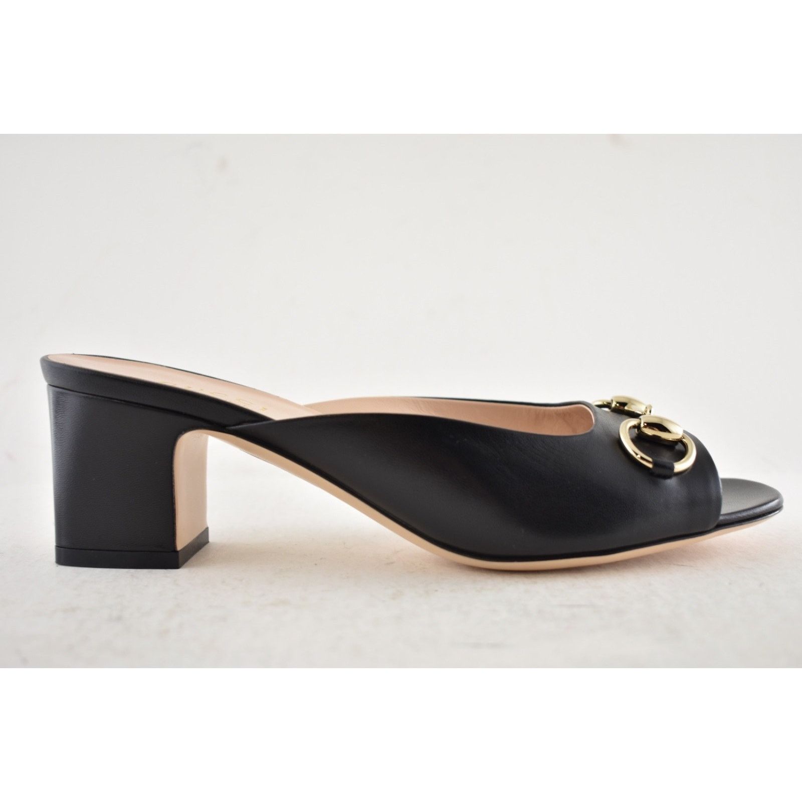 Gucci Gucci Lady Horsebit Black Leather Gold Block Heel Mule 37.5 Size US 7.5 / IT 37.5 - 2 Thumbnail