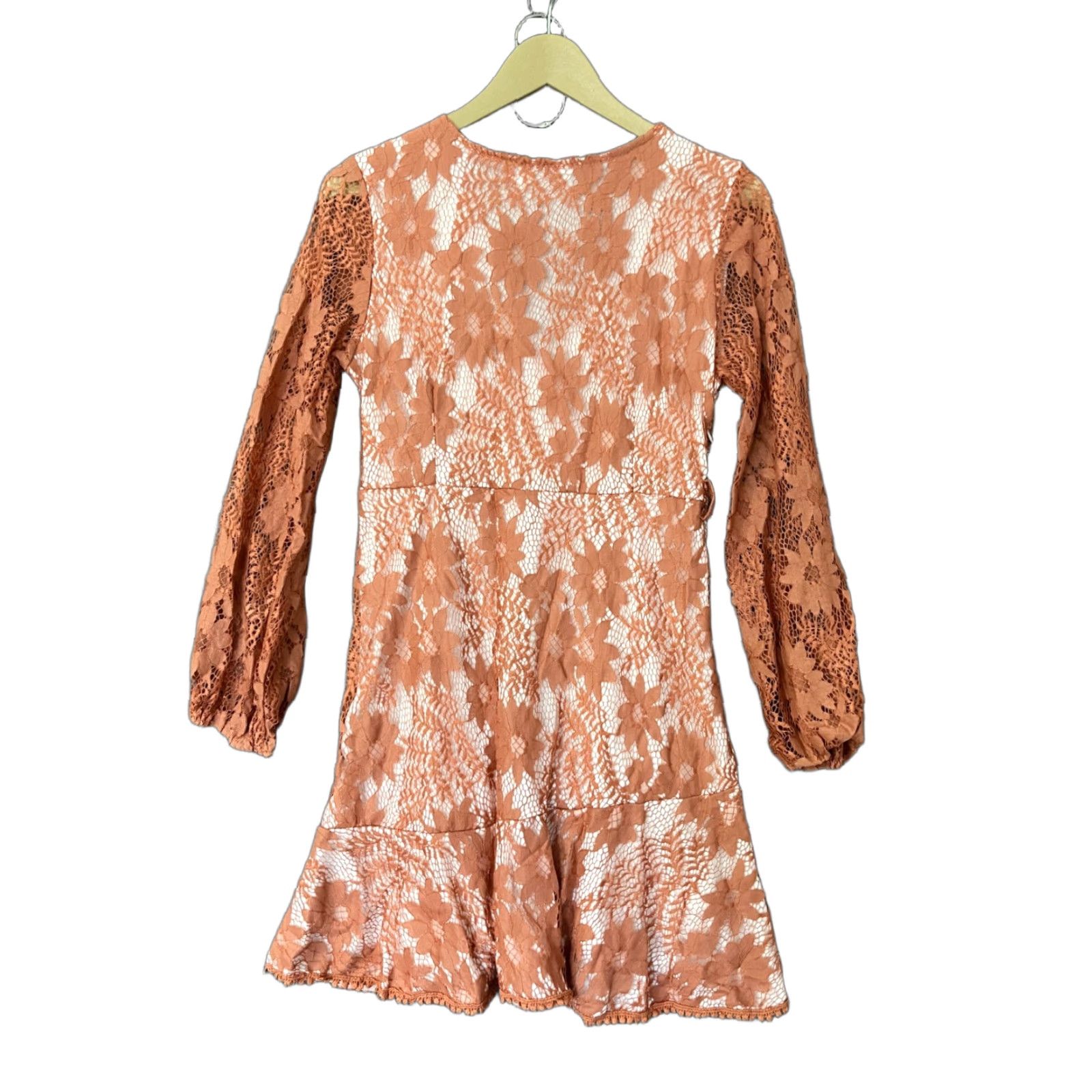 Vintage Halfisland Coral M Lace Dress Cocktail Party Long Sleeve V-Neck Flare Dress Women M Coral Lace Size M / US 6-8 / IT 42-44 - 1 Thumbnail