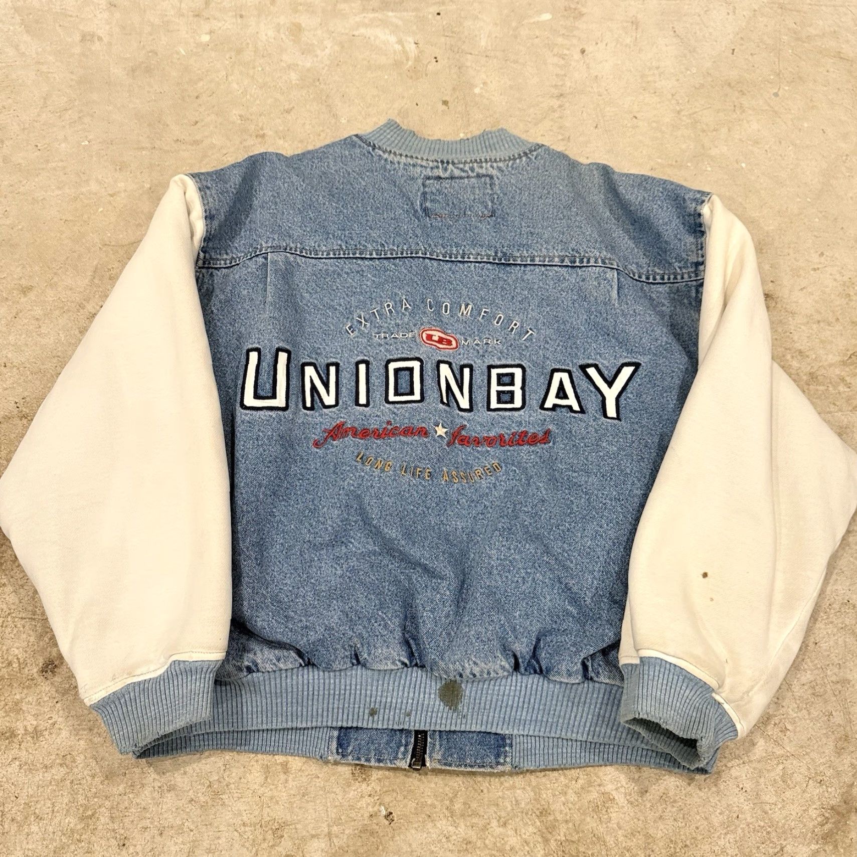 Vintage VINTAGE UNIONBAY Jacket Mens M Blue Denim Bomber Zip Quilt Line Spellout STAINS Size US M / EU 48-50 / 2 - 2 Thumbnail