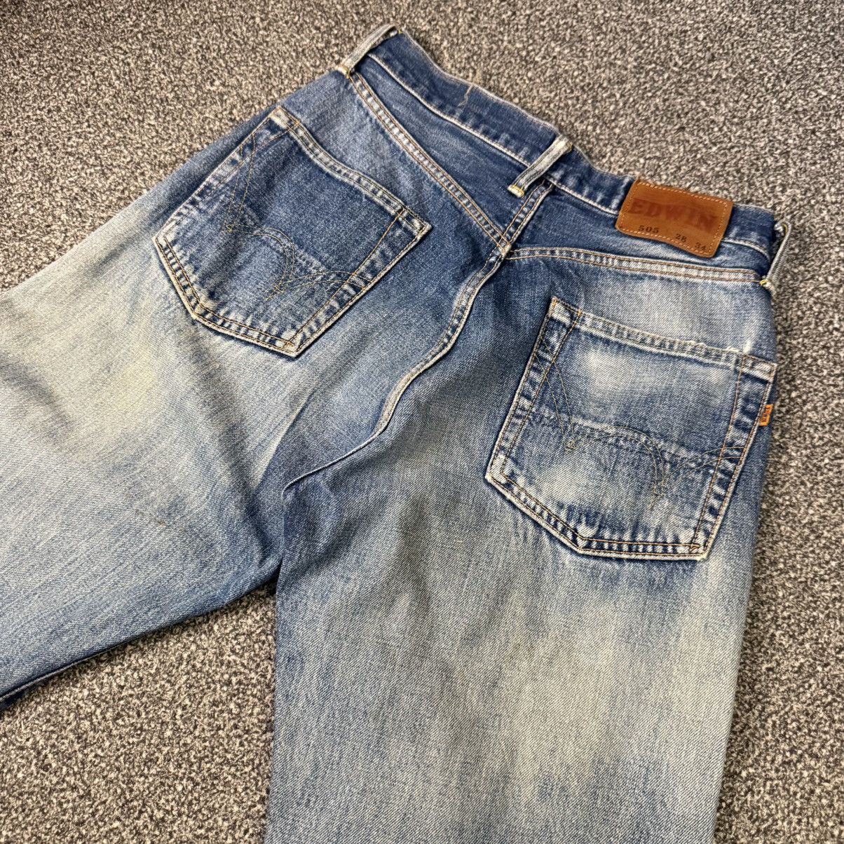 Edwin 🔥🇯🇵 Japanese Distressed Selvedge Edwin 505 Aging Faded Denim Size US 29 - 4 Thumbnail