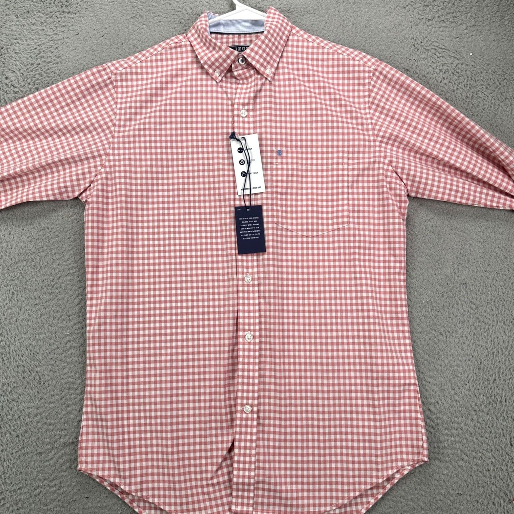 Izod Izod Button-Down Shirt Mens Small Red White Check Performance Woven NEW Size US S / EU 44-46 / 1 - 3 Thumbnail