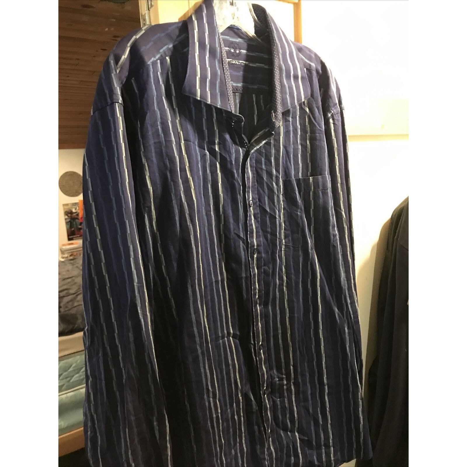 BUGATCHI Bugatchi Uomo Men’s XXL Blue Striped LS Button Cotton Shirt Size US XXL / EU 58 / 5 - 6 Thumbnail