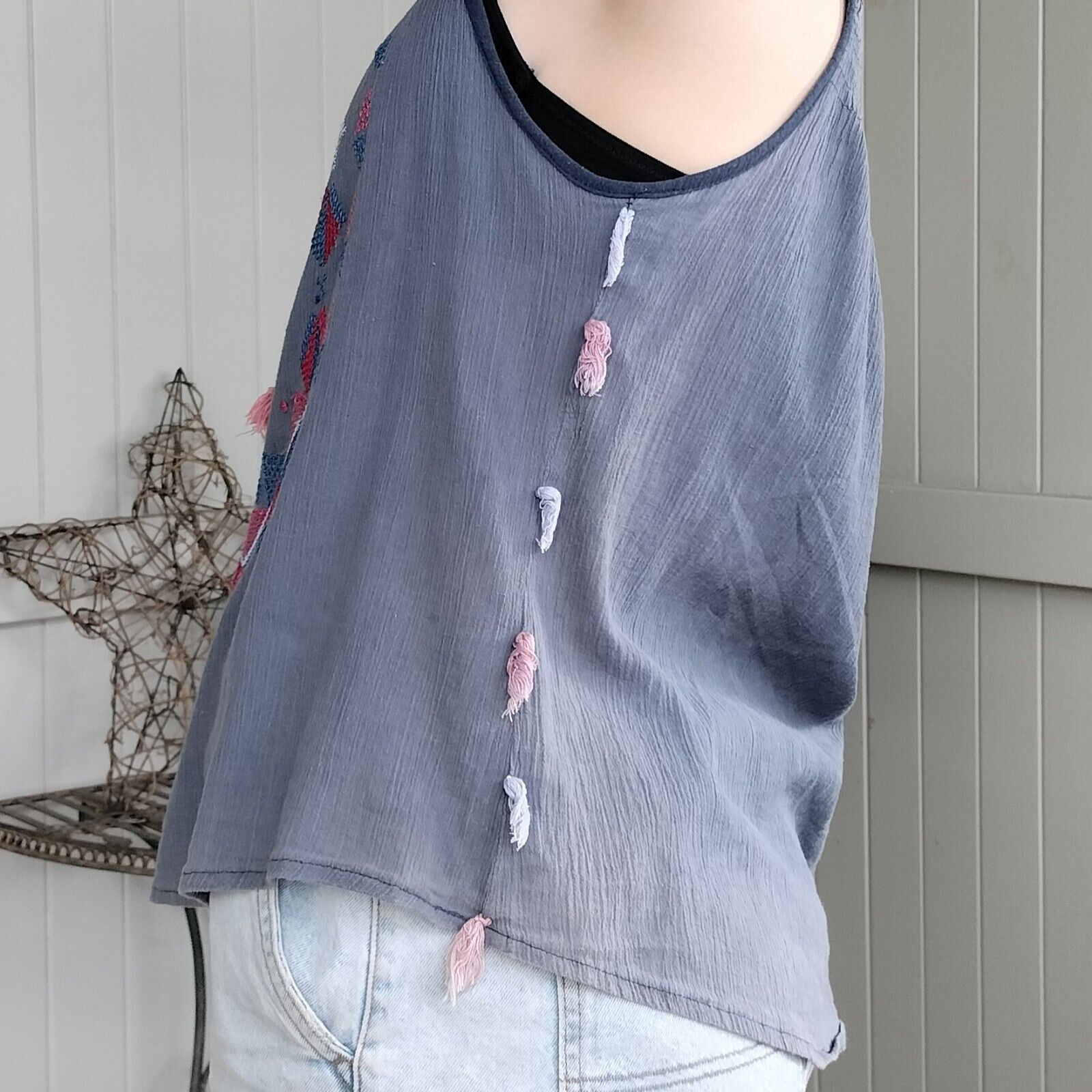 Designer Mahlu Tank Top Singlet Tassel Embroidered Summer Hippie Boho Size XS / US 0-2 / IT 36-38 - 6 Thumbnail