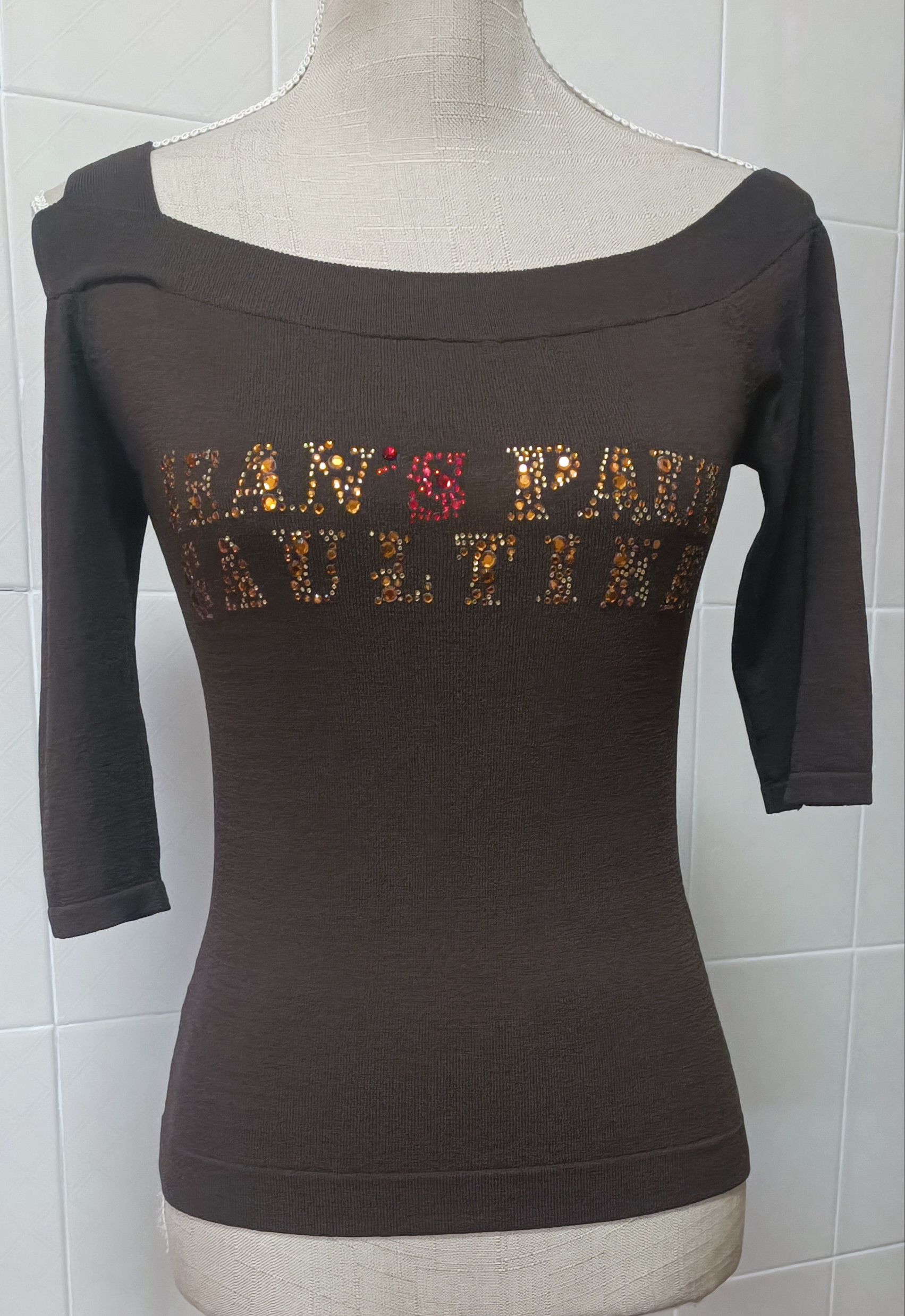 Jean Paul Gaultier Chocolate brown top with yellow and red rhinestones Size S / US 4 / IT 40 - 12 Thumbnail
