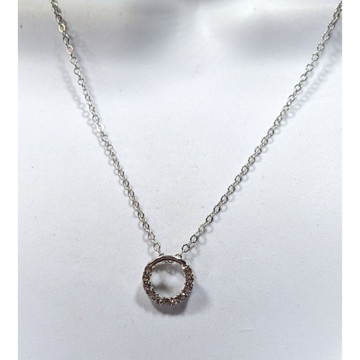 Other Minimalist Silver Tone Rhinestone Open Ring Pendant Necklace Size ONE SIZE - 4 Thumbnail