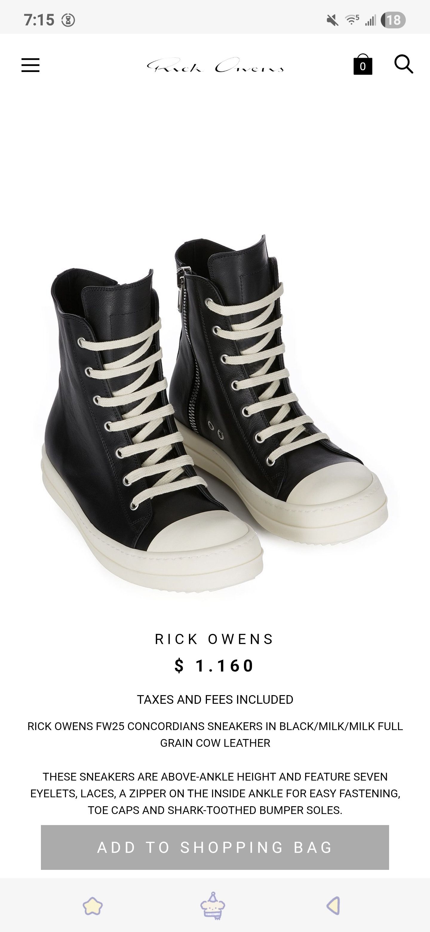 Pre-owned Rick Owens Mainline Leather Ramones Shoes In Black