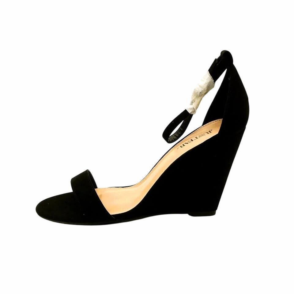 Other New JustFab Black Suede Wedge Sandals Size 9M Heel Saba Liot Size US 9 / IT 39 - 4 Thumbnail