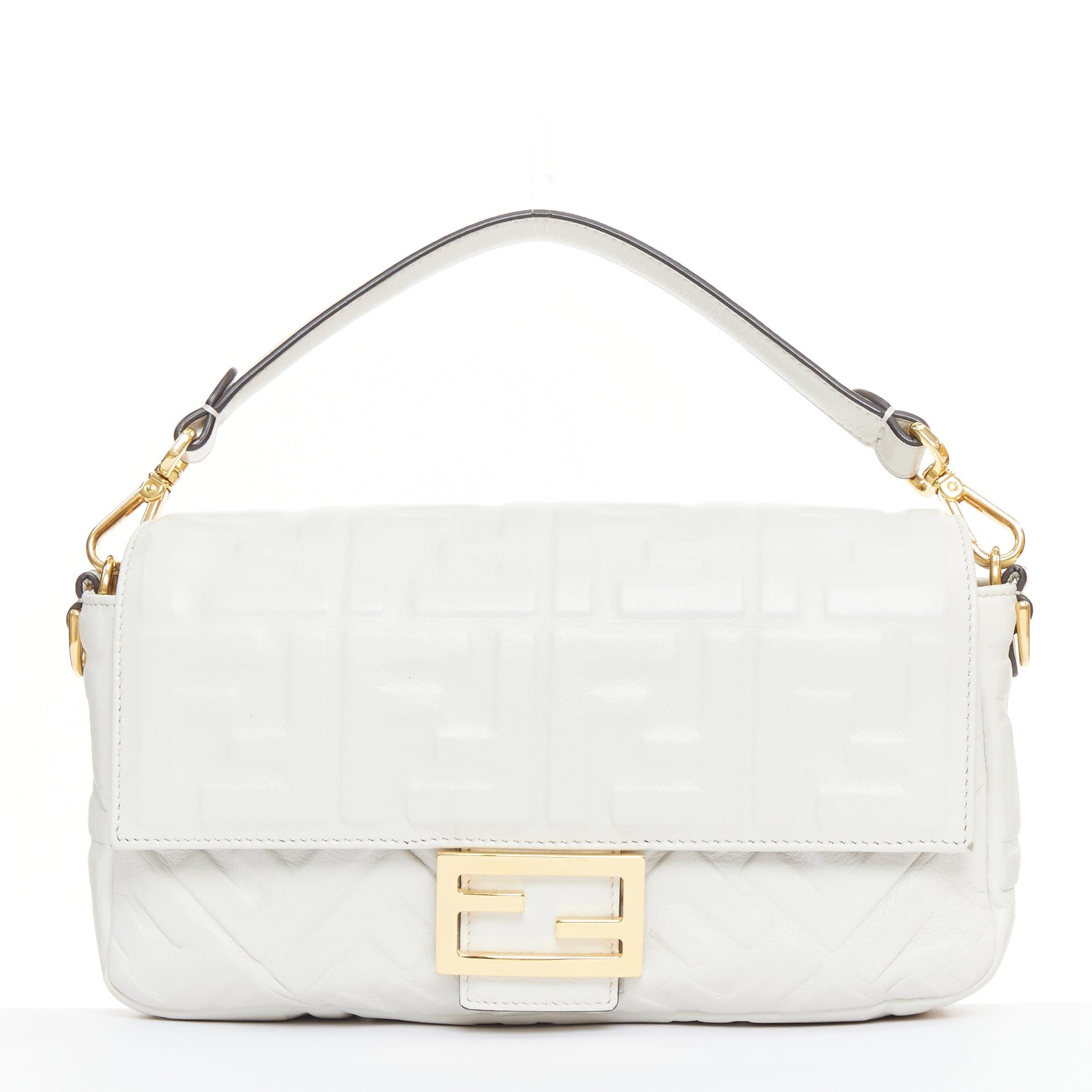 Fendi FENDI 2023 Runway Medium Baguette FF embossed white nappa leather bag Size ONE SIZE - 1 Thumbnail
