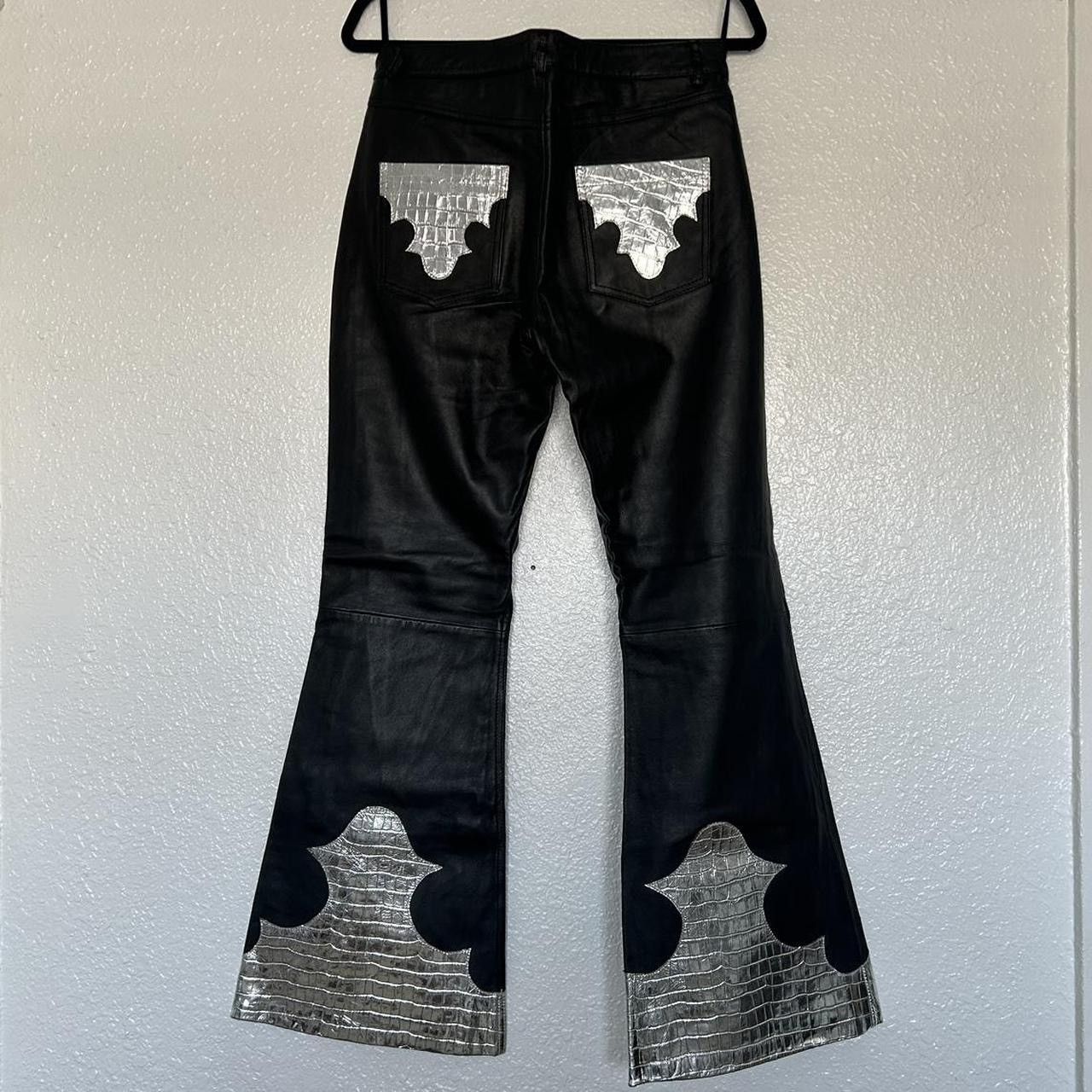 Muubaa Muubaa Silver Contrast Flare Leather Pants Size 27" / US 4 / IT 40 - 5 Thumbnail