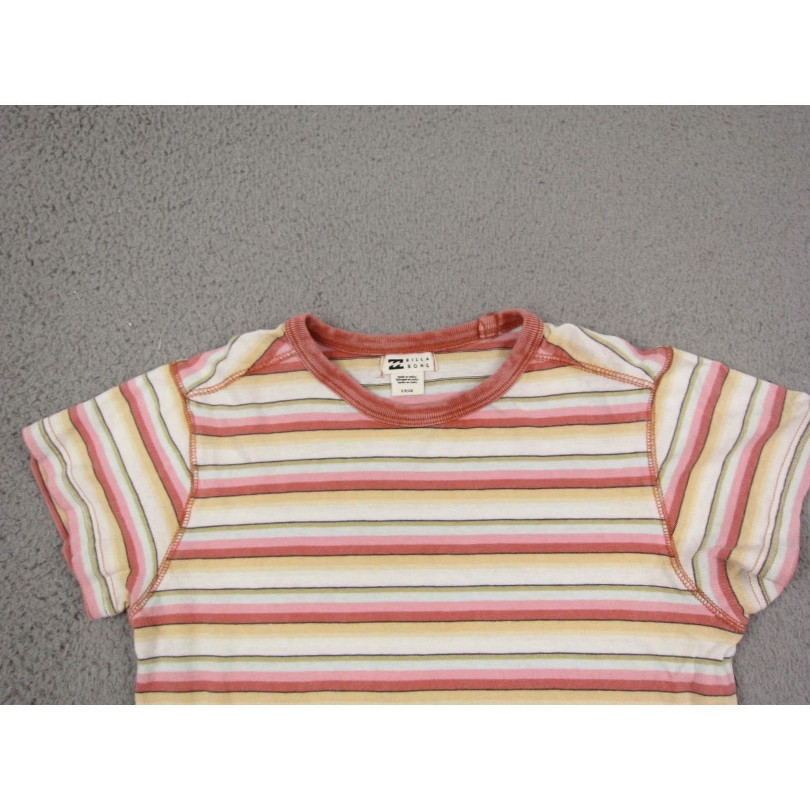 Billabong Billabong Shirt Womens Small Red Yellow Striped Basic Cropped T-Shirt Casual Summer Spring Mens? Womens Size S / US 4 / IT 40 - 2 Thumbnail