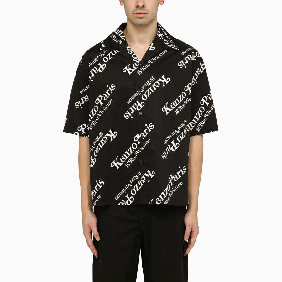 image of Kenzo O1D2Blof0424 Allover Logo Shirt In Black, Men's (Size Medium)