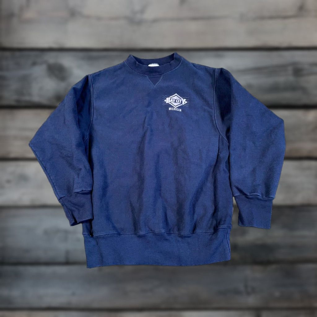 Vintage VINTAGE Bay City Michigan Sweatshirt Men’s Medium Blue Heavyweight Crewneck Graphic Print 90s City Retro Pullover Size US M / EU 48-50 / 2 - 1 Thumbnail