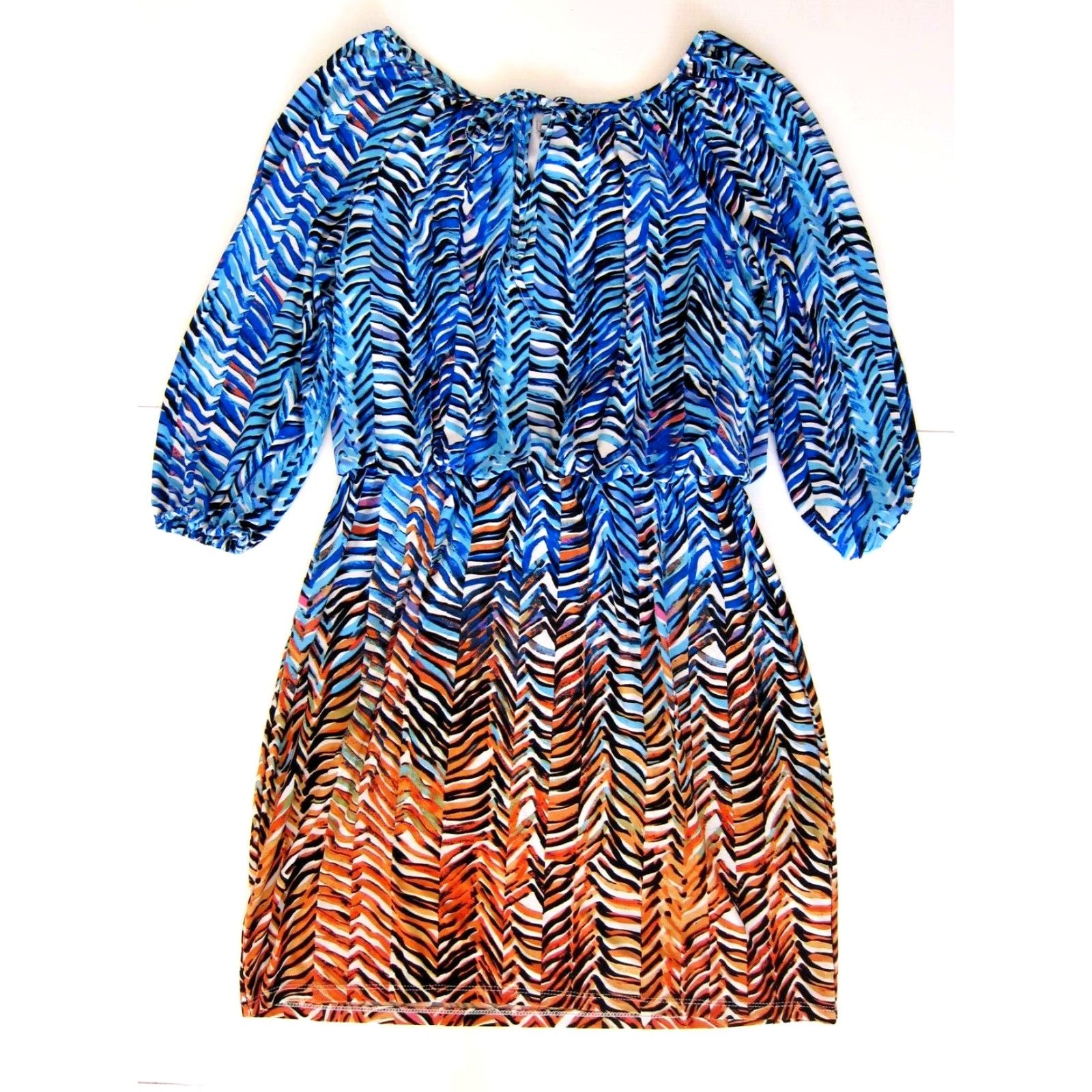 MAGGY LONDON Maggy London Blue Orange White Chevron Stretch Long Sleeve Sheath Dress 14 Size XL / US 12-14 / IT 48-50 - 2 Thumbnail