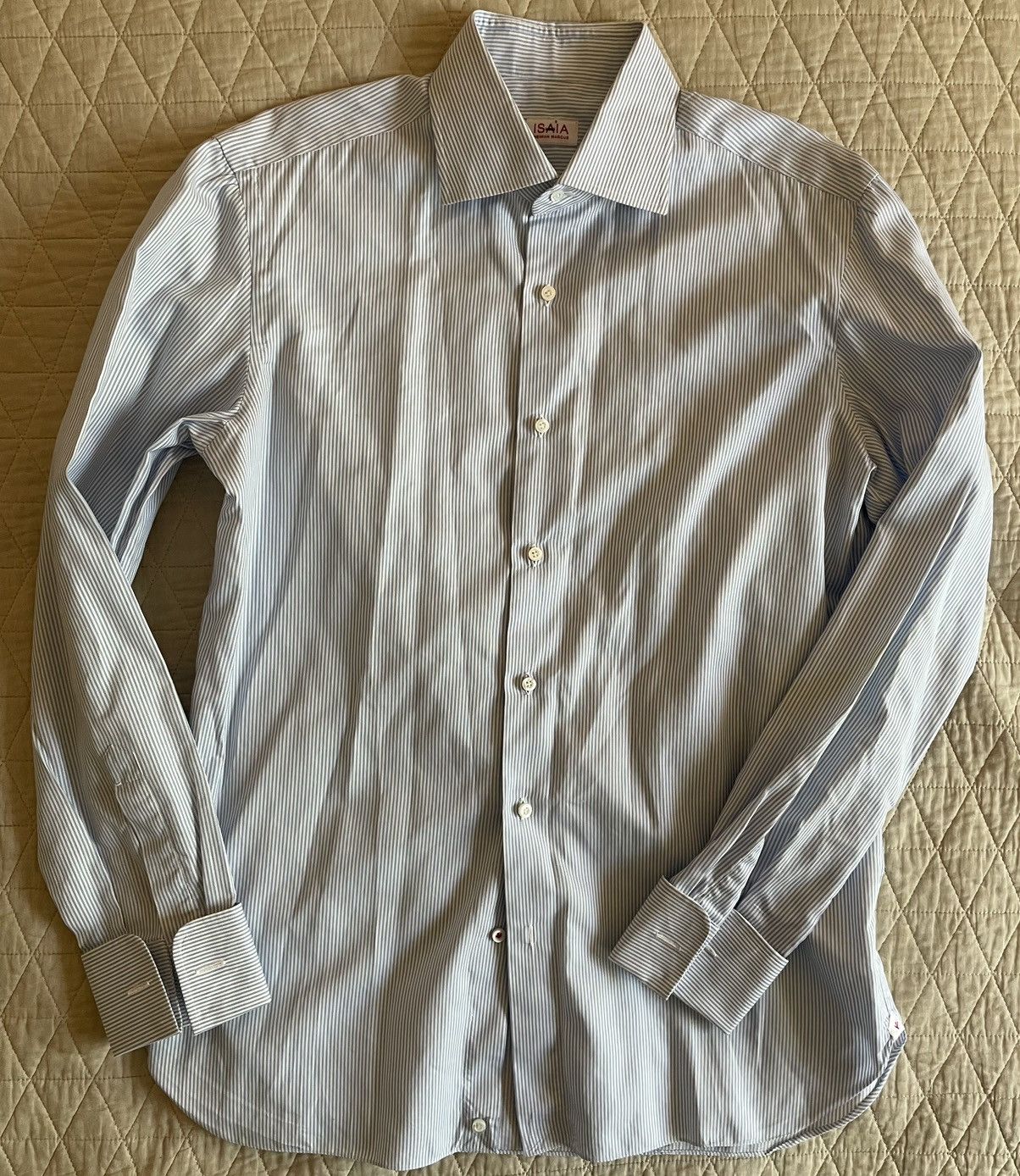 Isaia Striped Spread Collar French Cuff Shirt Size US L / EU 52-54 / 3 - 2 Thumbnail