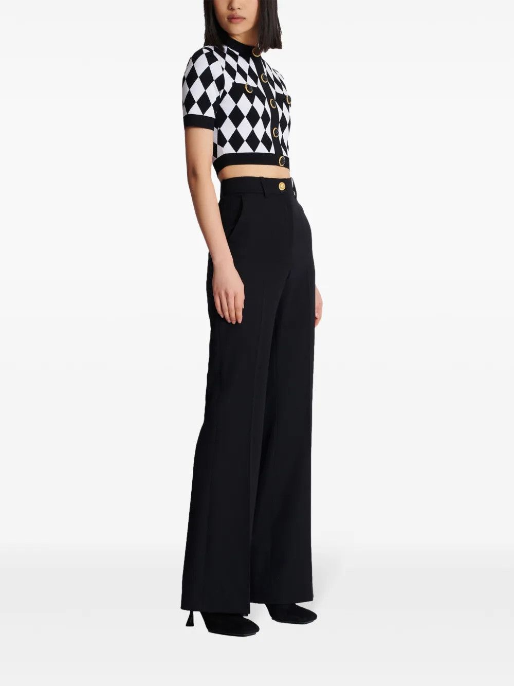 Balmain o1s1wg110725 Diamond Jacquard Knitted Top in Black/White Size L / US 10 / IT 46 - 5 Thumbnail