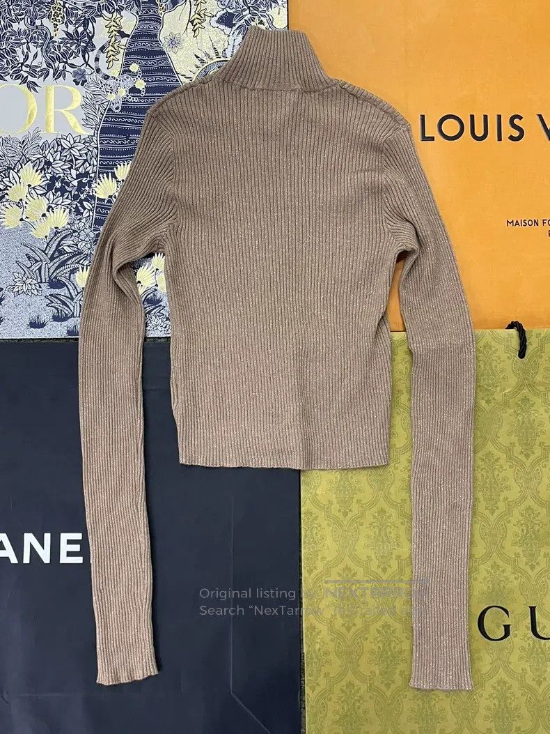 Other Brunello Cucinelli Khaki Gold Thread Slim Cashmere Knit Hi Size S / US 4 / IT 40 - 2 Thumbnail
