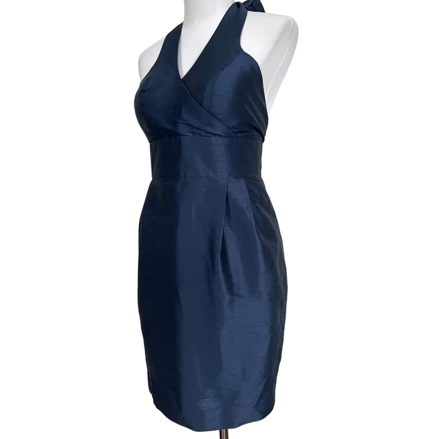 Vintage Lula Kate Halter Dress Dupioni Silk Dark Blue Party Cocktail V-Neck Sz 4 Dress Sleeveless Silk 100% Formal Women Size S / US 4 / IT 40 - 3 Thumbnail