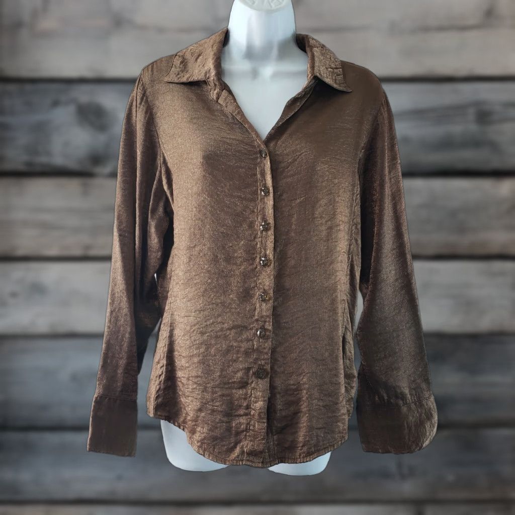 Habitat Habitat Womens Button Front Shirt Medium Brown Long Sleeve Rayon Blend Size M / US 6-8 / IT 42-44 - 1 Thumbnail