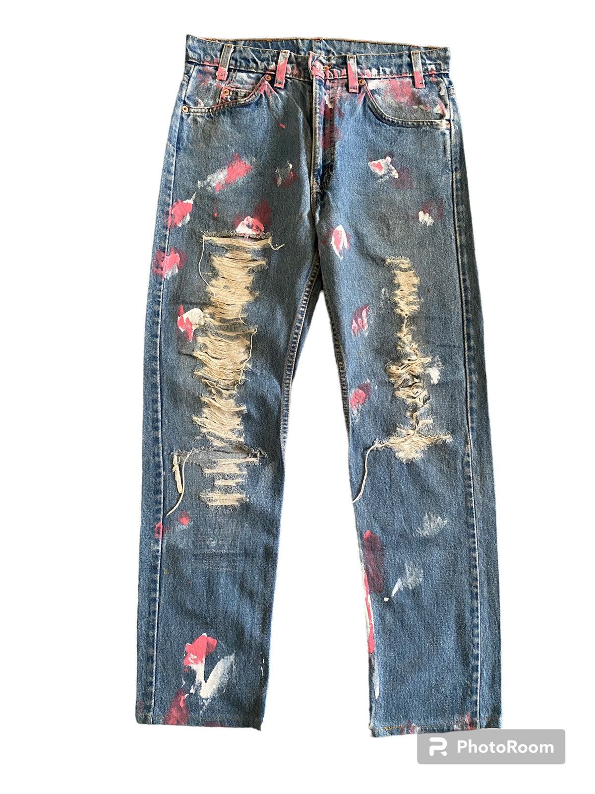 Levi's × Vintage Vintage 90s Levi’s 505 Distressed Splatter Design Denim Size US 31 - 1 Thumbnail
