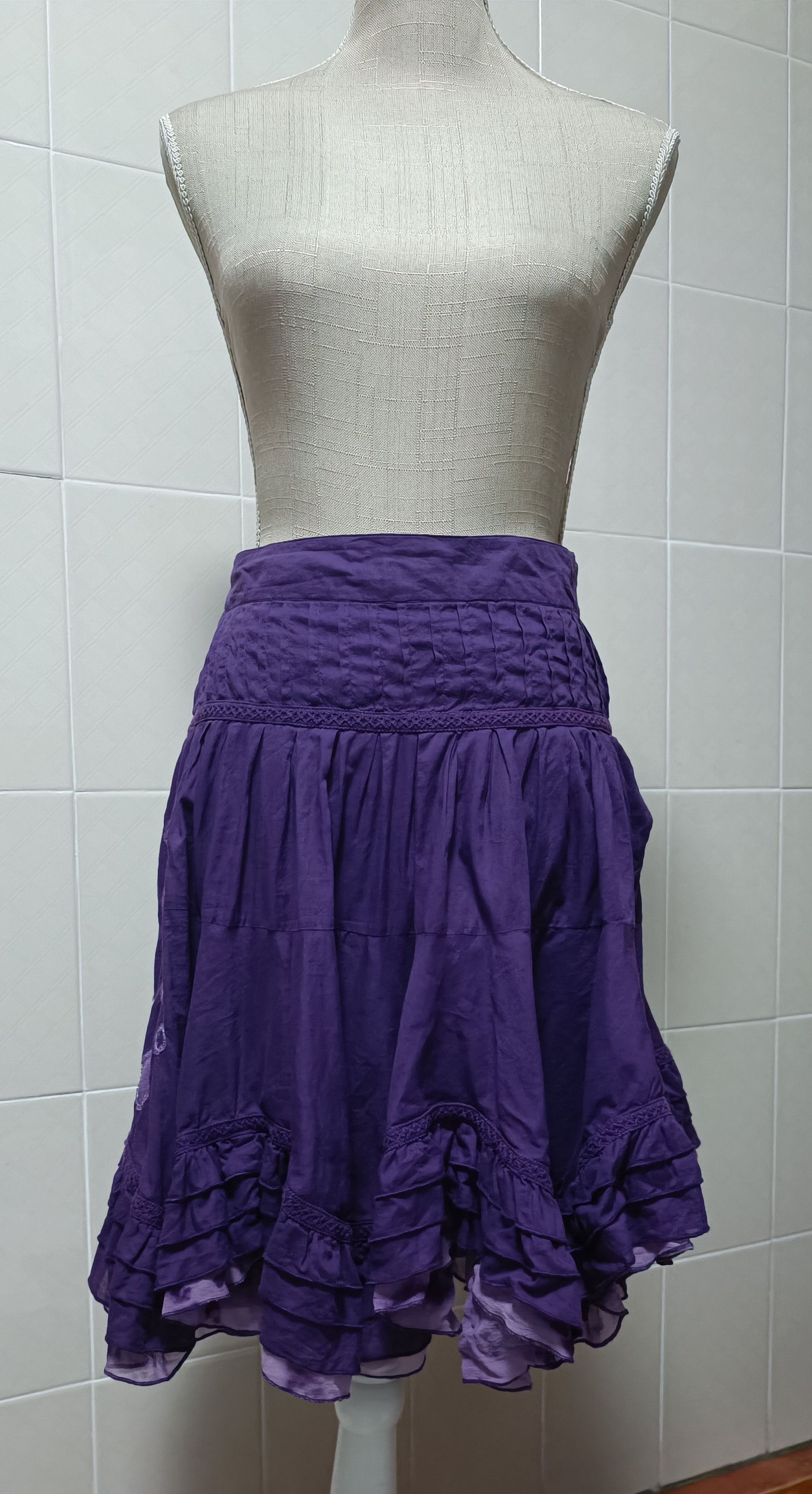 Jean Paul Gaultier Purple cotton skirt with silk ruffles Size 26" / US 2 / IT 38 - 2 Thumbnail