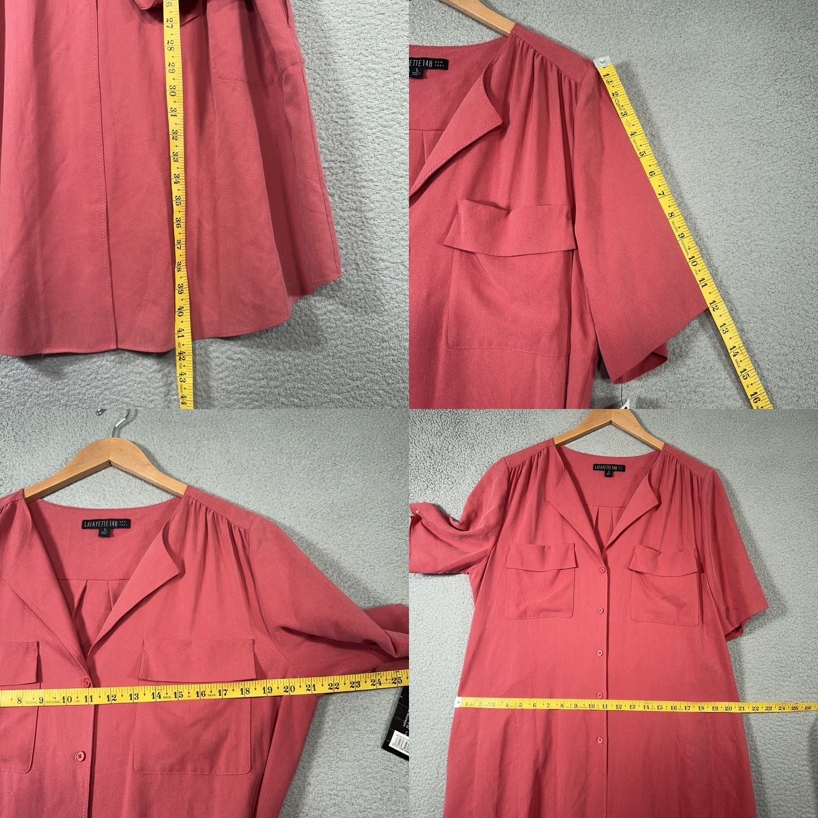 Vintage Lafayette 148 New York Silk Dress Large Red Belted Shirt Pocket Dress Size L / US 10 / IT 46 - 9 Thumbnail