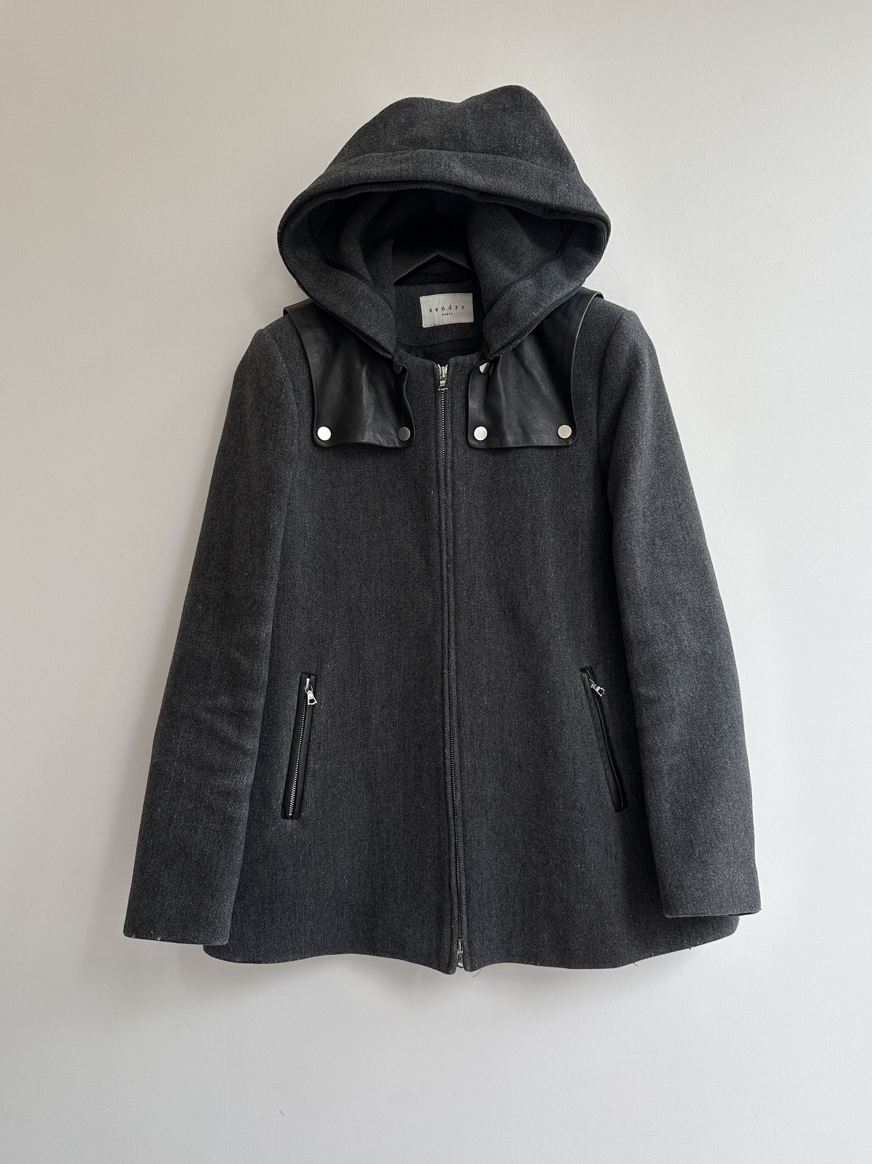 Wool Jacket Sandro Hooded Coat Sandro Wool Gray Coat Jacket