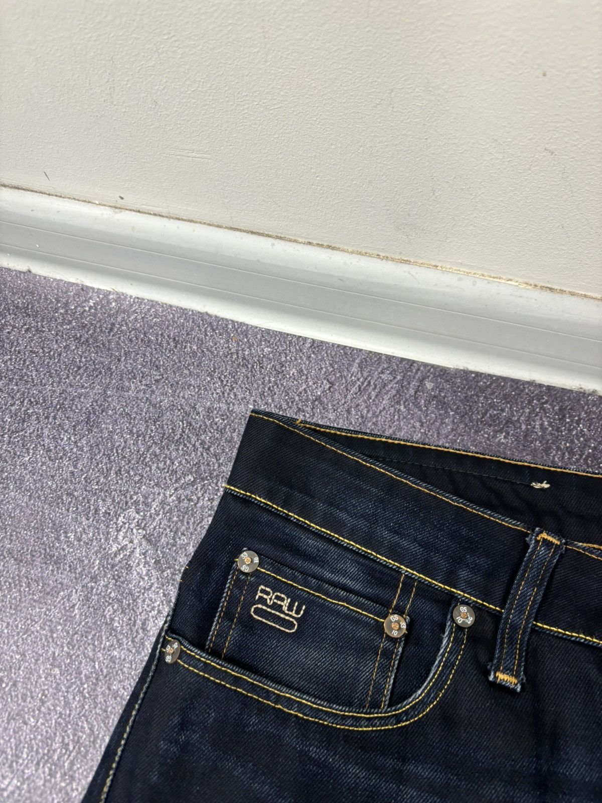 G-Star Vintage G-Star Raw Avant Garde Faded Navy Denim Biker Jeans Size US 33 - 12 Thumbnail