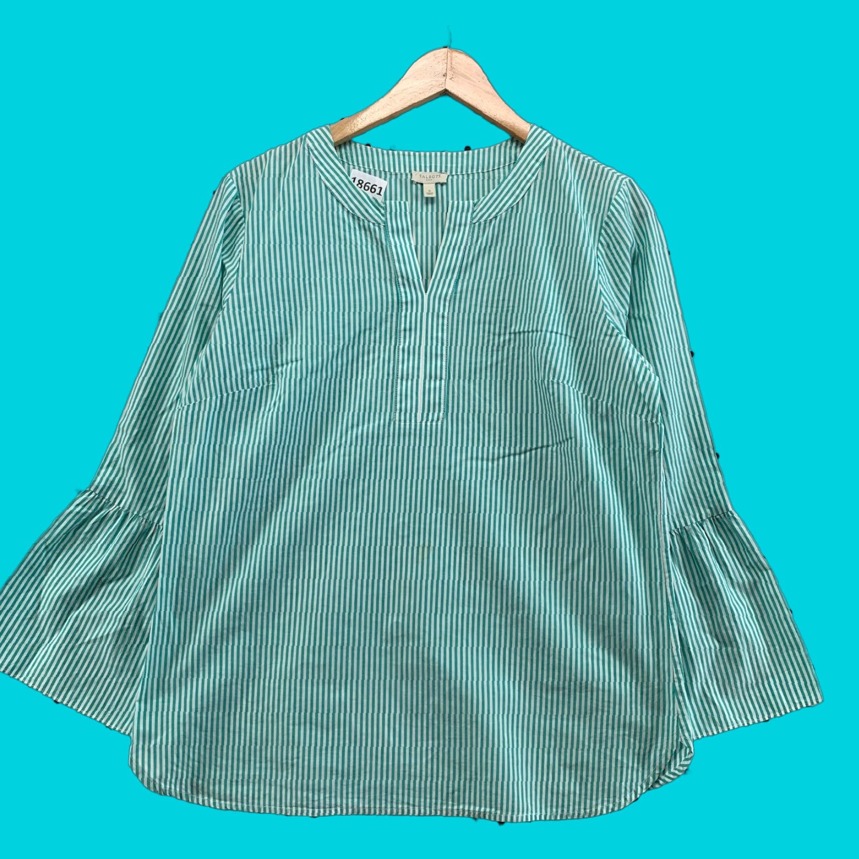 Talbots Talbots Womens Tunic Shirt Striped Bell Sleeve White Green Small Size S Adult Women Size S / US 4 / IT 40 - 1 Thumbnail