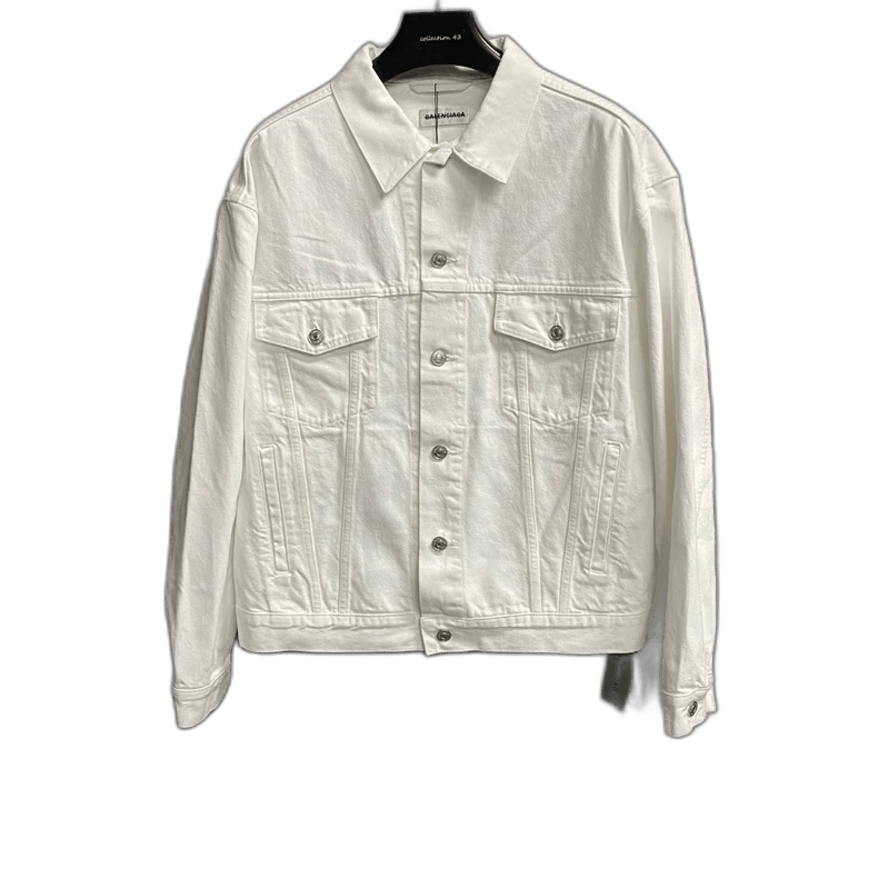 Balenciaga White Embroidered Logo Denim Jacket Size US M / EU 48-50 / 2 - 1 Thumbnail