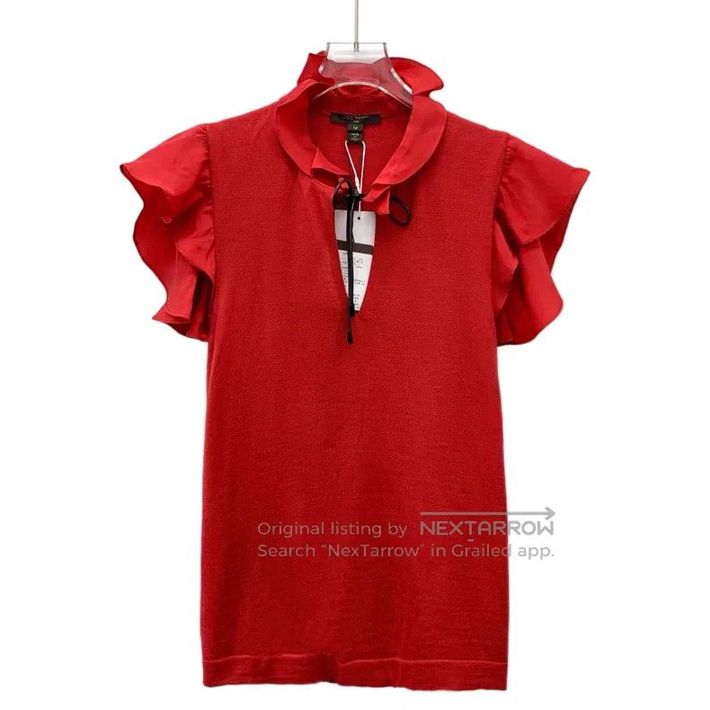 Louis Vuitton Louis Vuitton Red lace design wool V-neck short sleeve T-s Size M / US 6-8 / IT 42-44 - 1 Thumbnail