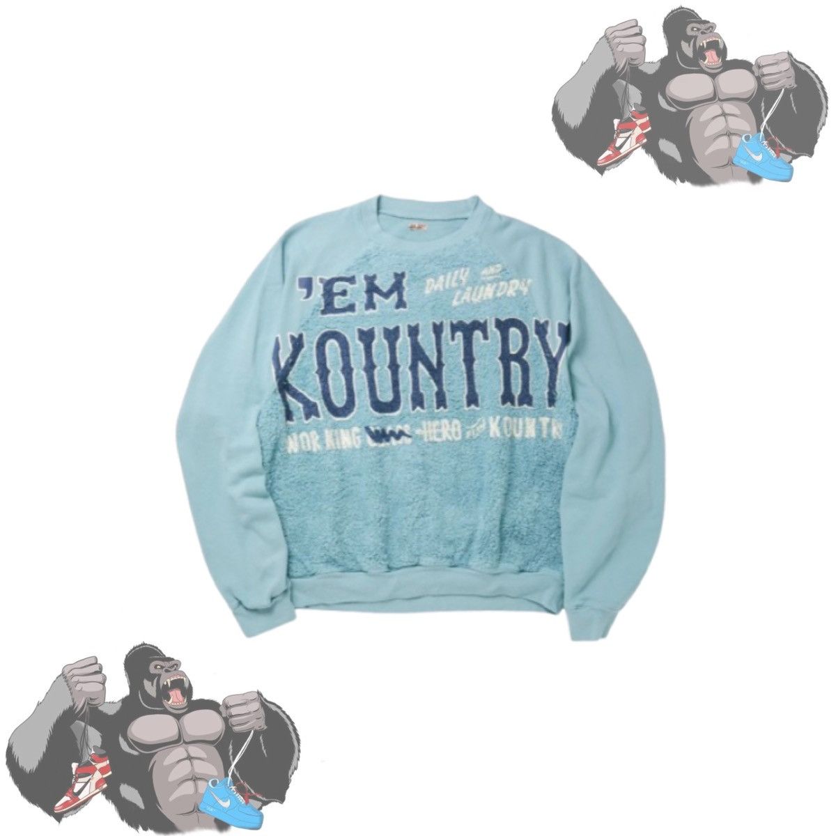 Kapital Kapital Knit x Fur Grizzly Sweater, 'Em Kountry, blue Size US L / EU 52-54 / 3 - 1 Thumbnail
