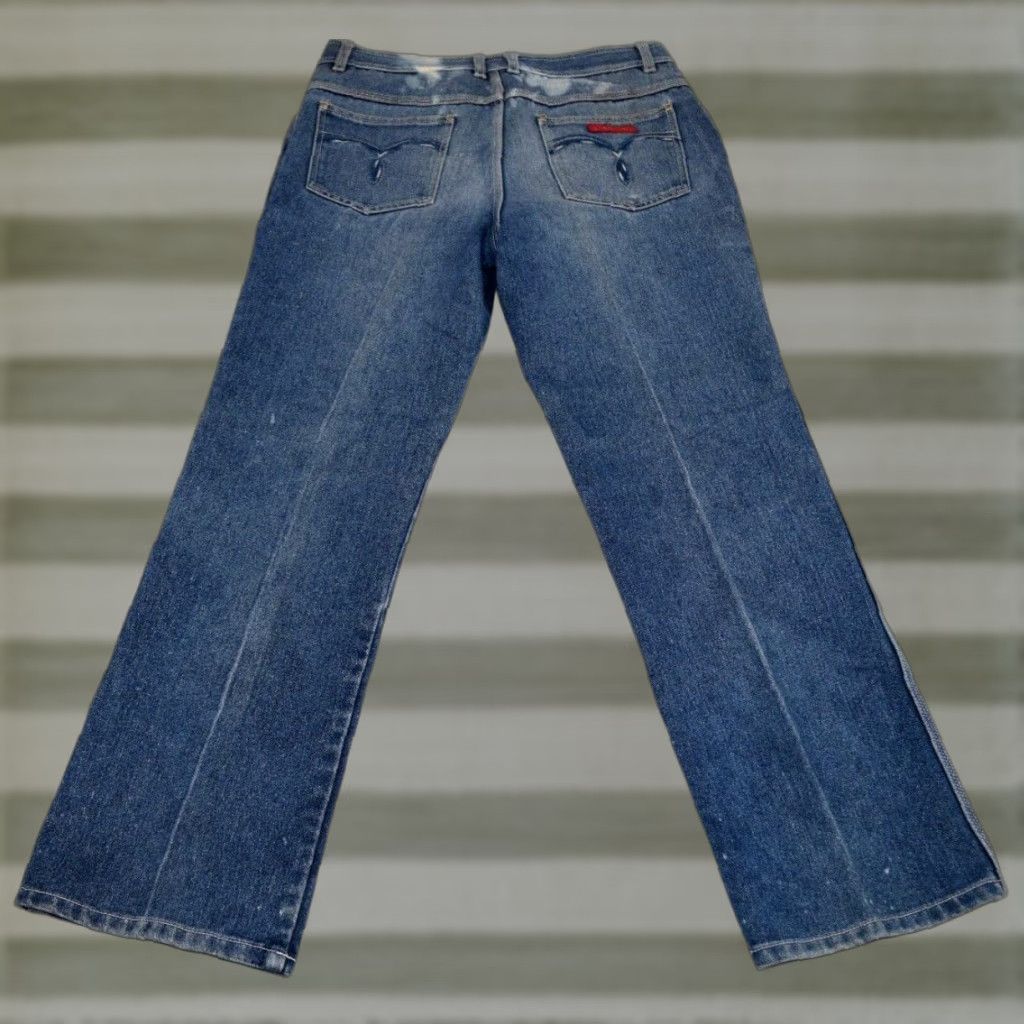 VINTAGE Braxton Jeans Bleached Painters 32 x 27 80s Cotton Rayon Swirl Pocket