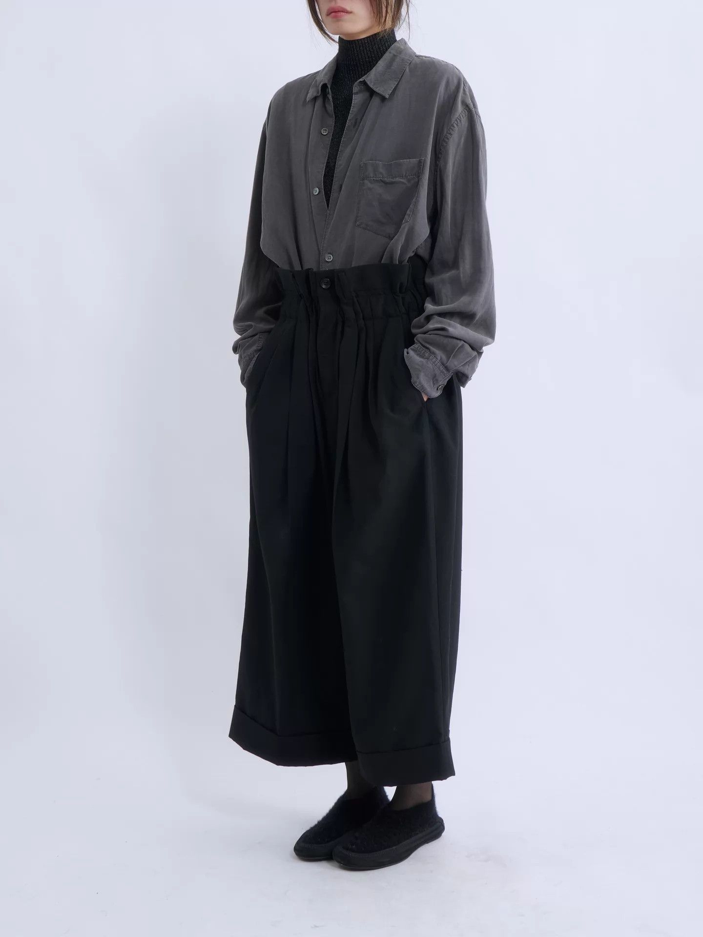 Comme des Garcons CDG Women's Ruffle High-Waist Wide-Leg Wool XS Size 25" / US 0 / IT 36 - 2 Thumbnail