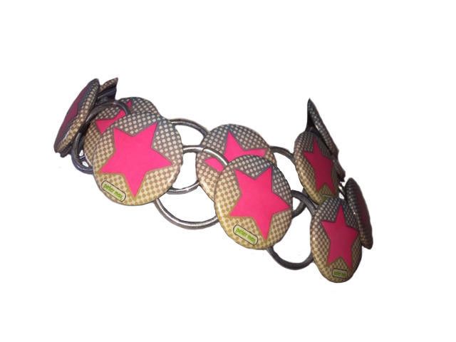 Designer Peter Max Bright Pink Star with Checkers Button NecklaceBelt Size ONE SIZE - 2 Thumbnail