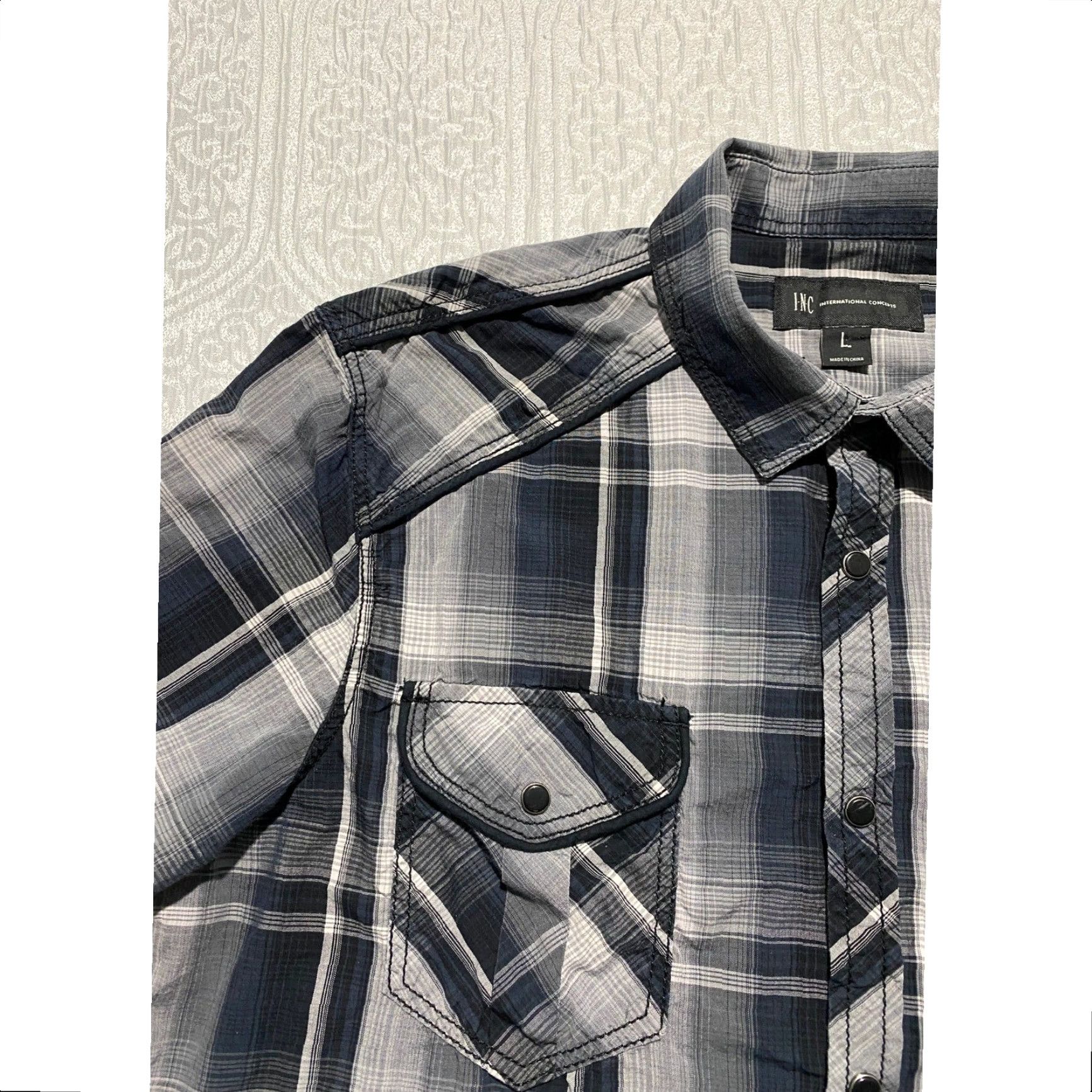 Vintage INC International Concepts Mens Large Plaid Snap Front Shirt Epaulets Size US L / EU 52-54 / 3 - 6 Thumbnail