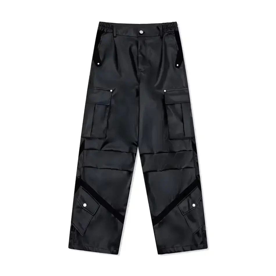 Japanese Brand Black Baggy Cargo PU Leather Jeans Size US 32 / EU 48 - 6 Thumbnail
